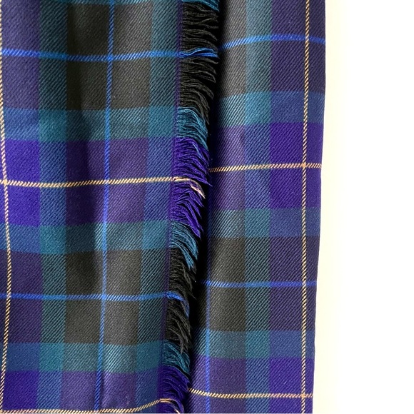 TALBOTS | Plaid Vintage Wool Wrap Long Maxi Skirt Purple Green Fringe Size 4 - Picture 4 of 11